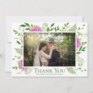 Cartão De Agradecimento Foto de casamento com Hortênsia Rosa