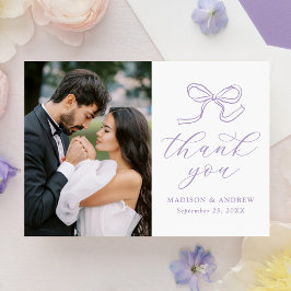 Cartão De Agradecimento Foto de casamento com laço de lavanda elegante