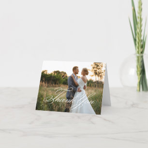 Cartão De Agradecimento Foto de casamento com letra cursiva clássica e ele