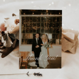 Cartão De Agradecimento Foto de casamento com letra cursiva clássica e ele