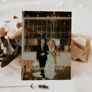 Cartão De Agradecimento Foto de casamento com letra cursiva clássica e ele