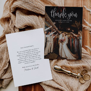 Cartão De Agradecimento Foto de casamento com letra de caligrafia moderna