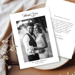 Cartão De Agradecimento Foto de casamento com letra elegante