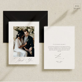 Cartão De Agradecimento Foto de casamento com letra elegante