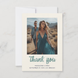 Cartão De Agradecimento Foto de casamento com letra manuscrita verde diver