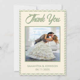 Cartão De Agradecimento Foto de casamento com listra ondulada em verde sag