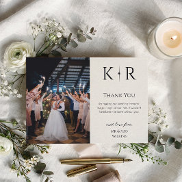 Cartão De Agradecimento Foto de casamento com monograma Elegant Flare