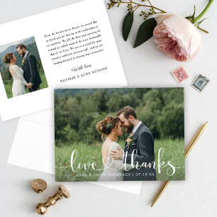 Cartão De Agradecimento Foto de casamento com roteiro de coração de amor e