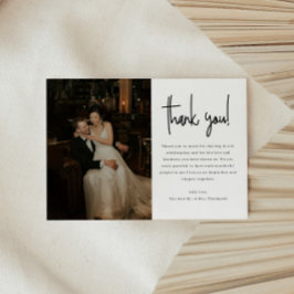 Cartão De Agradecimento Foto de casamento com roteiro minimalista moderno