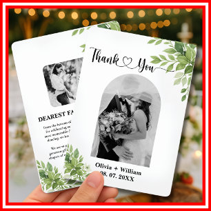 Cartão De Agradecimento Foto de casamento com verde-esmeralda e eucalipto