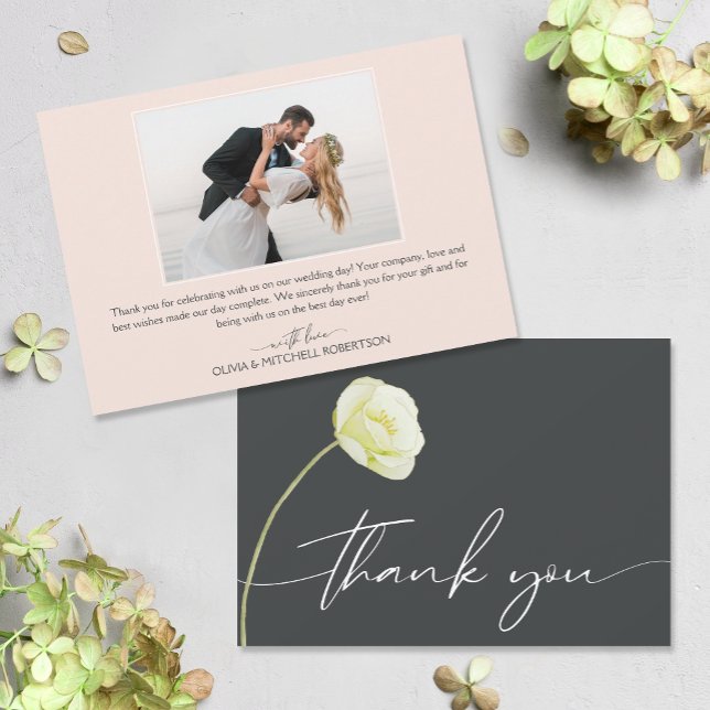 Cartão De Agradecimento Foto De Casamento Da Flor De Água Chic (Watercolor flower on front, your photo and message on the back of flat wedding thank you cards)