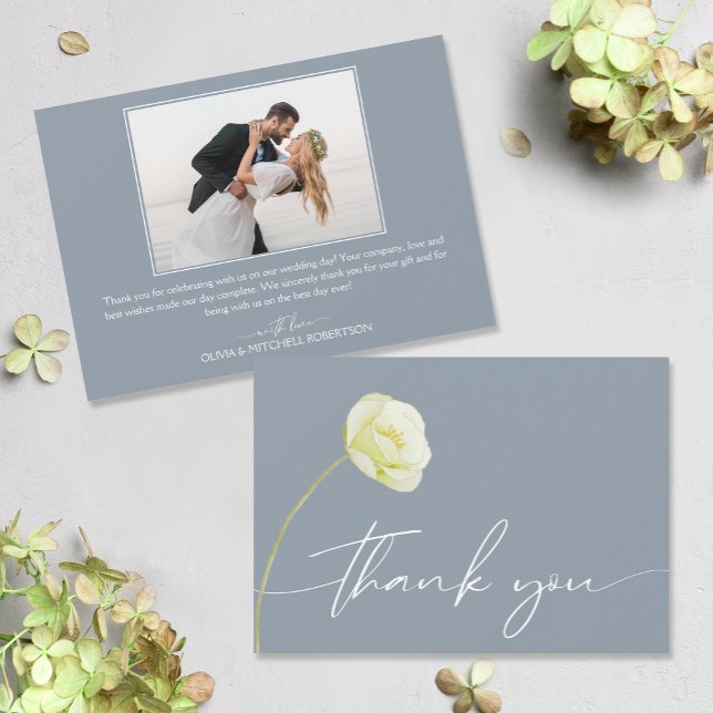 Cartão De Agradecimento Foto De Casamento Da Flor De Água Chic (Watercolor flower on front, your photo and message on the back of flat wedding thank you cards)