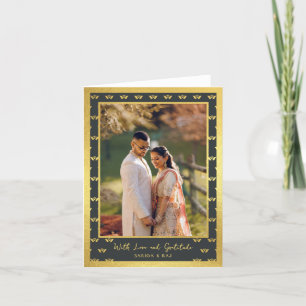 Cartão De Agradecimento Foto De Casamento Da Flor De Lótus Dourada Dobrada