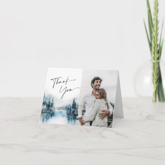 Cartão De Agradecimento Foto De Casamento Da Floresta De Aquarela Elegante