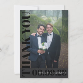 Cartão De Agradecimento Foto De Casamento Da Tipografia Do Carvão Elegante