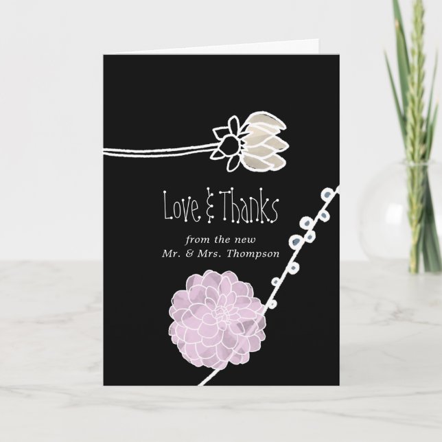 Cartão De Agradecimento Foto de Casamento das Flores de Água Modernas (Frente)