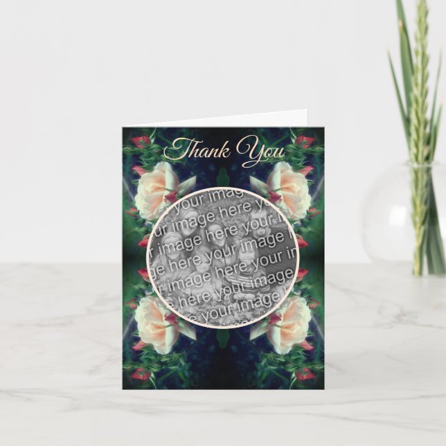 Cartão De Agradecimento Foto de Casamento das Flores de Rosa de Peach (Frente)