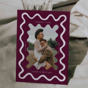 Cartão De Agradecimento Foto de Casamento de Amoreira de Linha Desenhada d