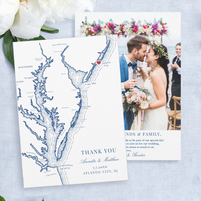 Cartão De Agradecimento Foto de Casamento de Atlantic City New Jersey (These Atlantic City NJ thank you cards are perfect for your New Jersey shore destination wedding)