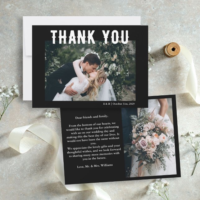 Cartão De Agradecimento Foto de casamento de Black Gothic Til Death (Black Gothic Til Death Wedding Photo Thank You Card
)