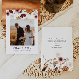 Cartão De Agradecimento Foto De Casamento De Boho Floral Fall Burgundy