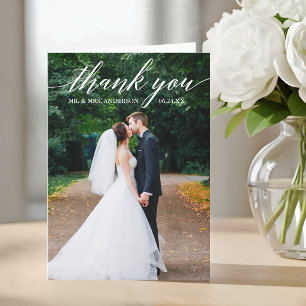 Cartão De Agradecimento Foto de Casamento de Caligrafia Dourada