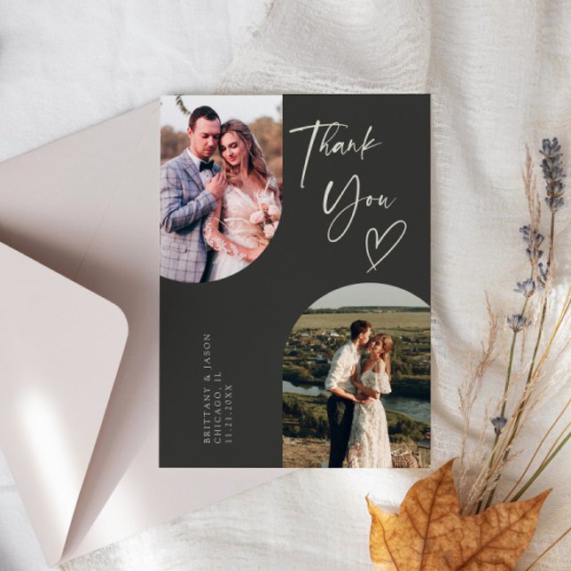 Cartão De Agradecimento Foto de Casamento de Carvão em Arco Duplo (Criador carregado)