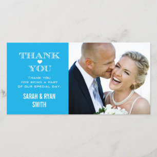 Cartão De Agradecimento Foto de Casamento de Coração Azul - Obrigado Cartõ