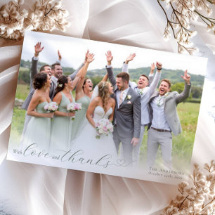 Cartão De Agradecimento Foto de Casamento de Coração Verde da Elegante Cal