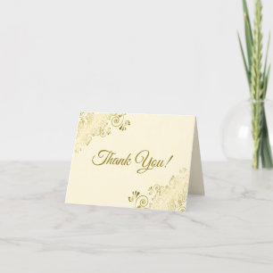 Cartão De Agradecimento Foto de Casamento de Creme de Amigos Dourados Lacy