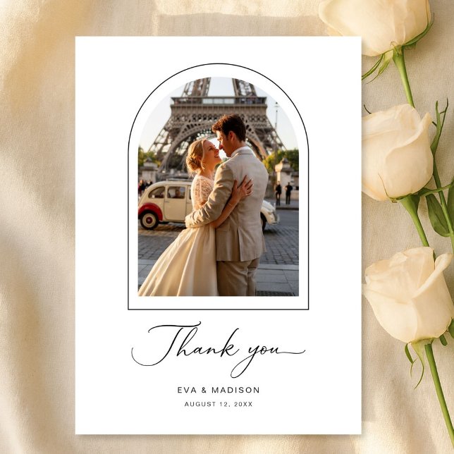 Cartão De Agradecimento Foto de casamento de destino com roteiro simples e (Criador carregado)