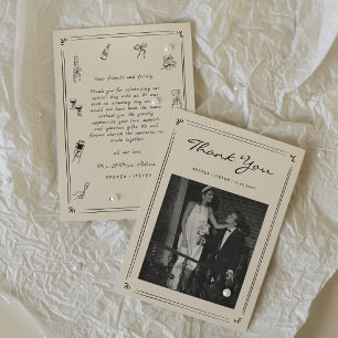 Cartão De Agradecimento Foto de Casamento de Dinheiro Antigo Desenhada à M