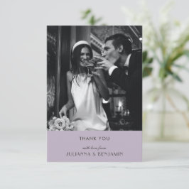 Cartão De Agradecimento Foto de Casamento de Dosagem Lilac Arte Minimalist