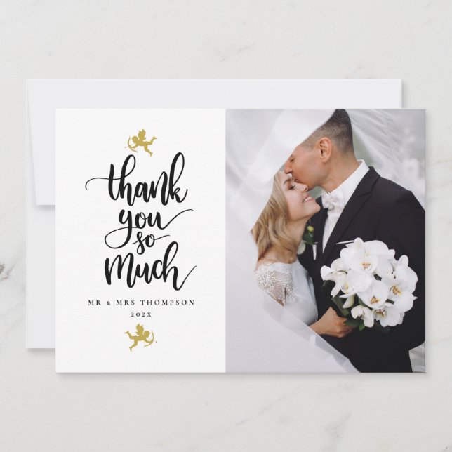 Cartão De Agradecimento Foto De Casamento De Dourados Cupids Muito Obrigad (Frente)