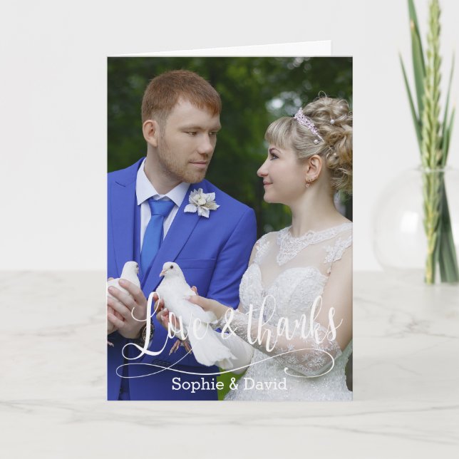 Cartão De Agradecimento Foto De Casamento De Escrita Manuscrita Charme, Ob (Frente)