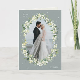 Cartão De Agradecimento Foto de Casamento de Eucalyptus Verde