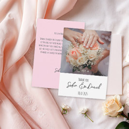 Cartão De Agradecimento Foto de casamento de flor rosa em aquarela minimal