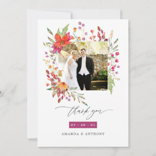 Cartão De Agradecimento Foto de casamento de flores silvestres aquarela