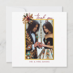 Cartão De Agradecimento Foto De Casamento De Folha De Ouro Elegante - Obri