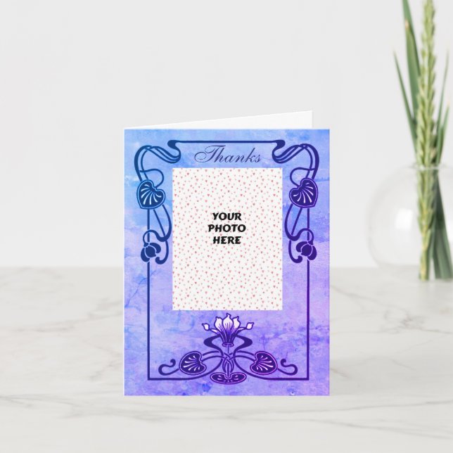 Cartão De Agradecimento Foto De Casamento De Frame Floral Elegante (Frente)