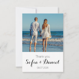 Cartão De Agradecimento Foto de casamento de girassol aquarela rosa branca
