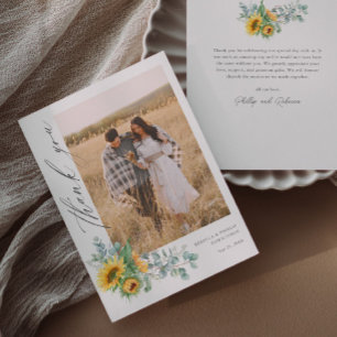 Cartão De Agradecimento Foto de casamento de girassol e eucalipto moderno