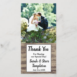 Cartão De Agradecimento Foto De Casamento De Madeira Rústica Obrigado