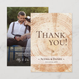 Cartão De Agradecimento Foto de Casamento de Madeira Rústica pequena