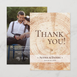 Cartão De Agradecimento Foto de Casamento de Madeira Rústica pequena