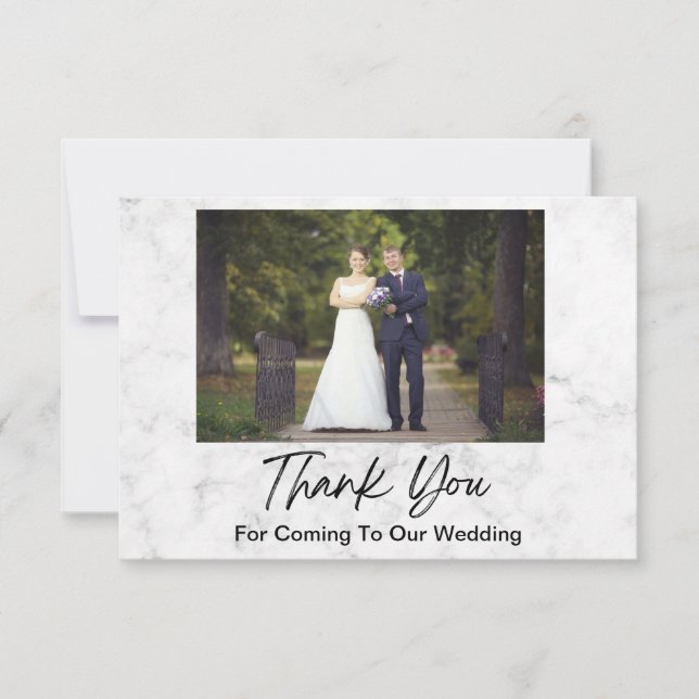 Cartão De Agradecimento Foto de Casamento de Marble Branco (Frente)