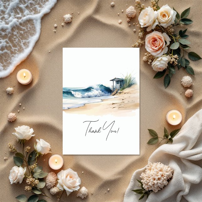 Cartão De Agradecimento Foto de Casamento de Praia Chic Costeira (Coastal Chic Beach Wedding Photo Thank You Card)