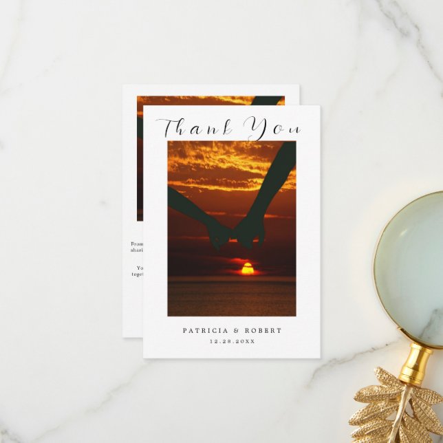 Cartão De Agradecimento Foto de casamento de recém-casados com Script Simp (Frente/Verso In Situ)