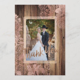 Cartão De Agradecimento Foto De Casamento De Rosa Rústico De Madeira Obrig