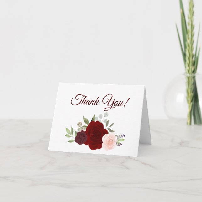 Cartão De Agradecimento Foto de Casamento de Rosas Elegante Red & Pink Wat (Frente)
